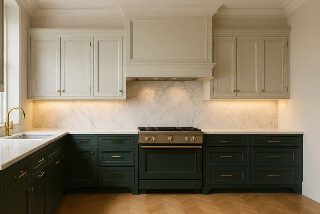 آشپزخانه مدرن و کلاسیک با کابینت نئوکلاسیک