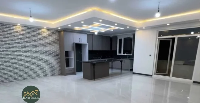 سرامیک براق، دیوارپوش طرح آجر، نورپردازی مخفی و لاین نوری